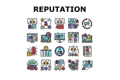 Reputation Management Collection Icons Set Vector