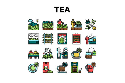 Tea Drink Production Collection Icons Set Vector