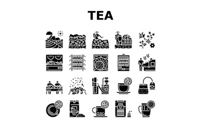 Tea Drink Production Collection Icons Set Vector