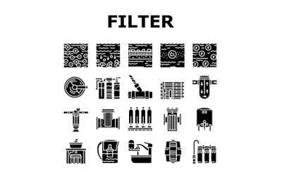 Water Filter Equipment Collection Icons Set Vector