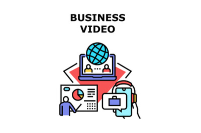 Business Video Vector Concept Color Illustration