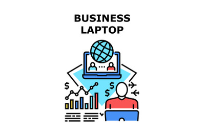 Business Laptop Vector Concept Color Illustration