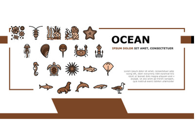 Ocean Underwater Life Landing Header Vector