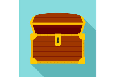 Open treasure chest icon, flat style