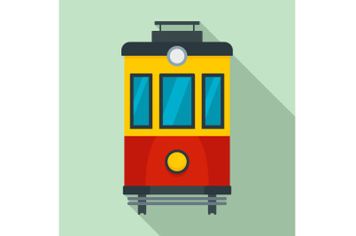 Front view tram icon, flat style