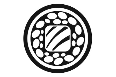 Salmon sushi roll icon, simple style