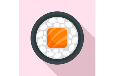 Salmon sushi roll icon, flat style