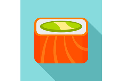 Salmon rainbow sushi roll icon, flat style