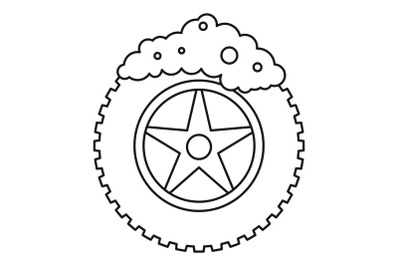 Wash car tire icon, outline style