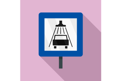 Traffic sign car wash icon, flat style