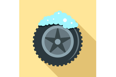 Wash car tire icon, flat style