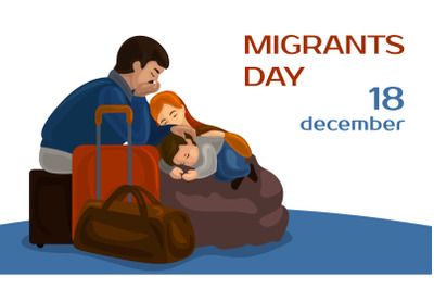 Migrants day concept banner, cartoon style