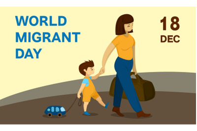 World migrant day concept banner, cartoon style