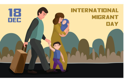 International migrant day concept banner, cartoon style