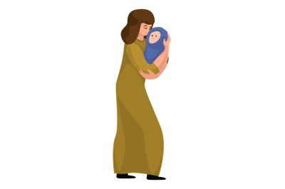 Mother baby migrant icon, cartoon style