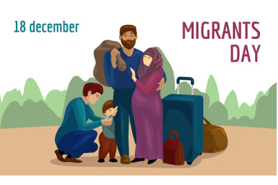 World migrants day concept banner, cartoon style