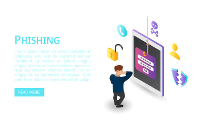 Login password phishing banner, isometric style