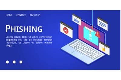 Laptop phishing banner, isometric style