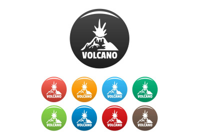 Erupting volcano icons set color