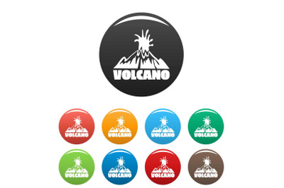 Volcano explosion icons set color