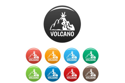 Active volcano icons set color