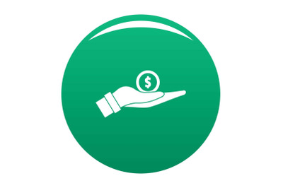 Coin in hand icon vector green