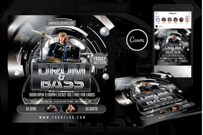Drum &amp; Bass Event Flyer Canva Template