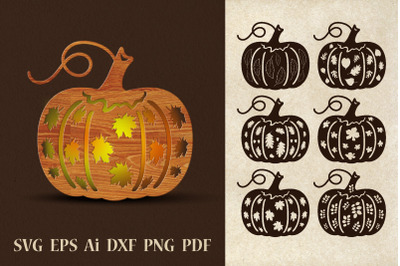 Pumpkins with perforated leaves. SVG.