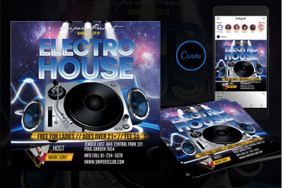 Electro House Event Flyer Canva Template