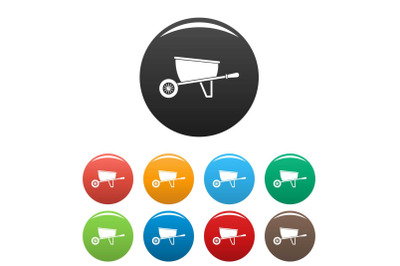 One wheel barrow icons set color