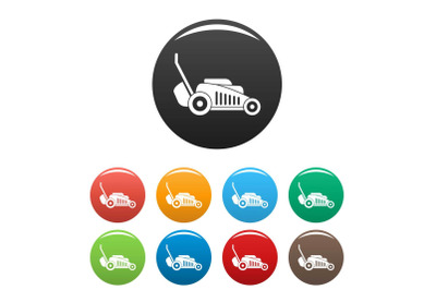 Grass cut machine icons set color