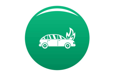 Burning car icon vector green