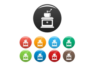 Coffee grinder icons set color