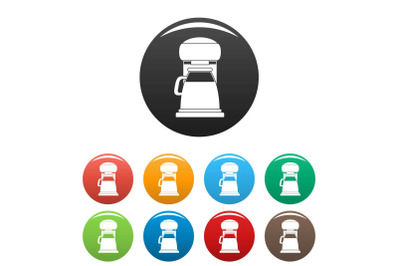 Classic coffee machine icons set color