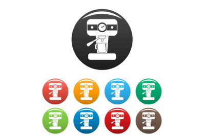 Bar coffee machine icons set color