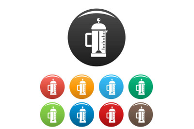 Infusion coffee pot icons set color