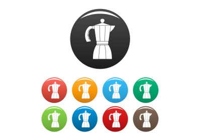 Coffee pot icons set color