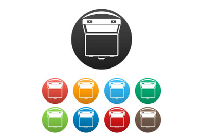 Open suitcase icons set color