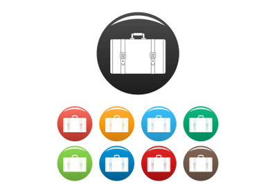 Retro suitcase icons set color