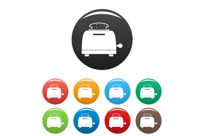 Bread toaster icons set color