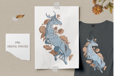 Poster Unicorn Fantasy Horse. Digital Art. Printable PNG. Sublimation.