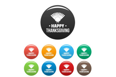 Turkey happy thanksgiving icons set color