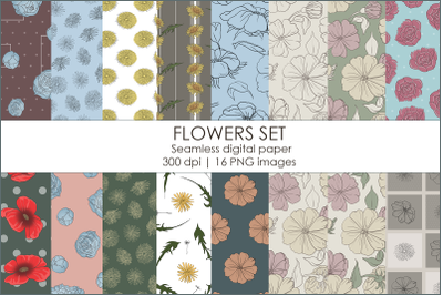Flowers Digital Papers Set. Seamless Patterns. Sublimation PNG