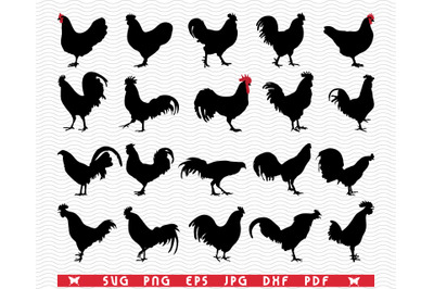 SVG Roosters Hens&2C; Silhouettes digital clipart