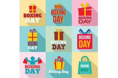 Boxing day logo set, flat style