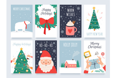 Scandinavian christmas cards. Cozy winter holiday, noel and new year c