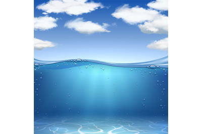 Sea waves and bottom. Realistic ocean underwater sand&2C; water with air