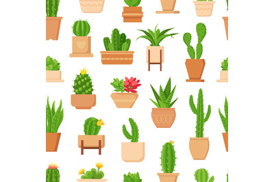 Cactus seamless pattern. Tropical plant, succulent and cute cacti with