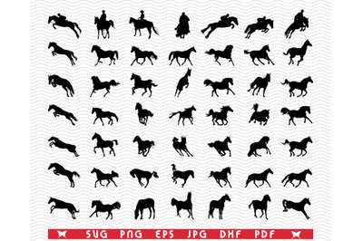 SVG Horses, Black silhouette digital clipart