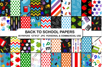 Back to School Digital Papers, School Pattern Background Papers